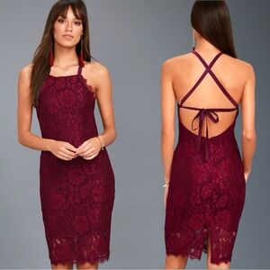 Lulus Wishful Wanderings Burgundy Lace Midi Dress Size S